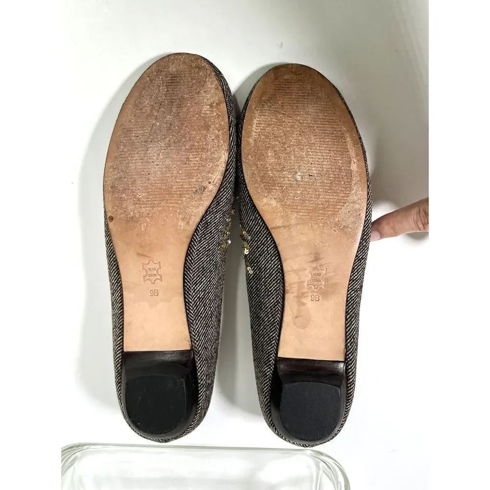 Talbots Brown Tweed Ballet Flats Shoes Size 9 B US Rhinestones‎ Sequins